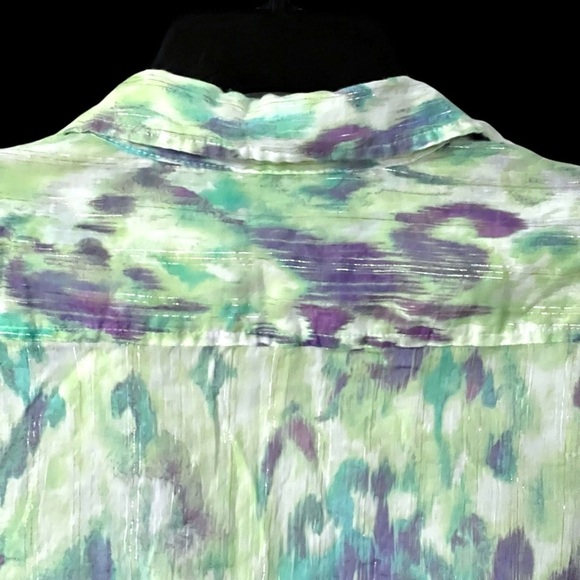 Chico’s Watercolor Blouse Lilac Green Shimmery Thread Size 1 (Small) 8-10 Top - Picture 5 of 8